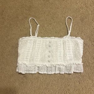 American eagle white ruffle crop top, never worn, good condition, XS